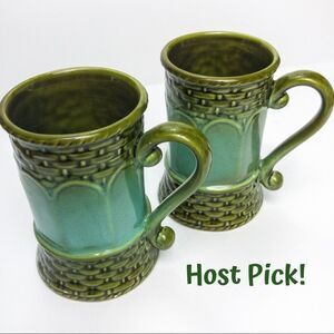 MCM Vintage Green Ceramic Coffee Cups - 1 Pair